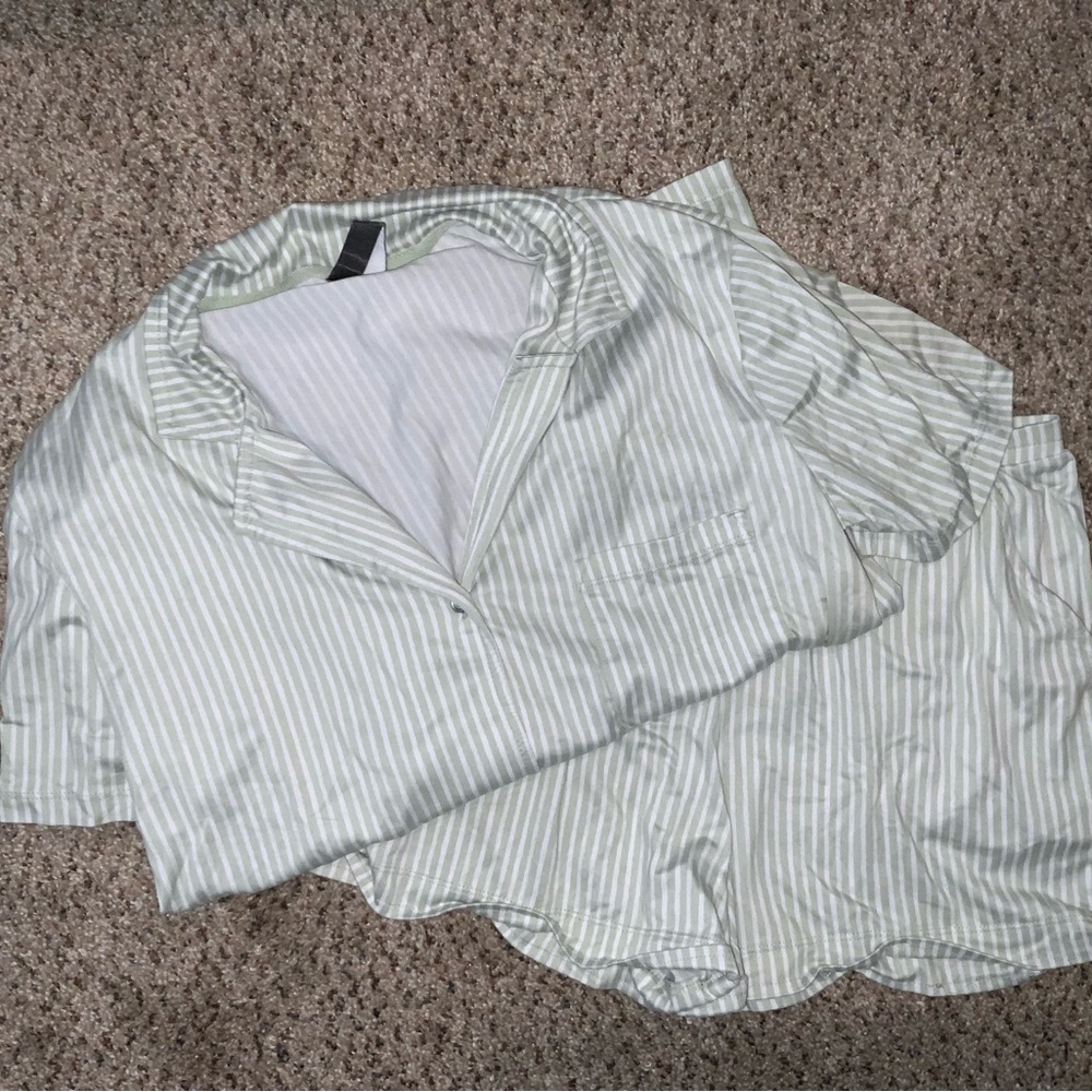 Light Green & White Striped Two-Piece Pajama Set